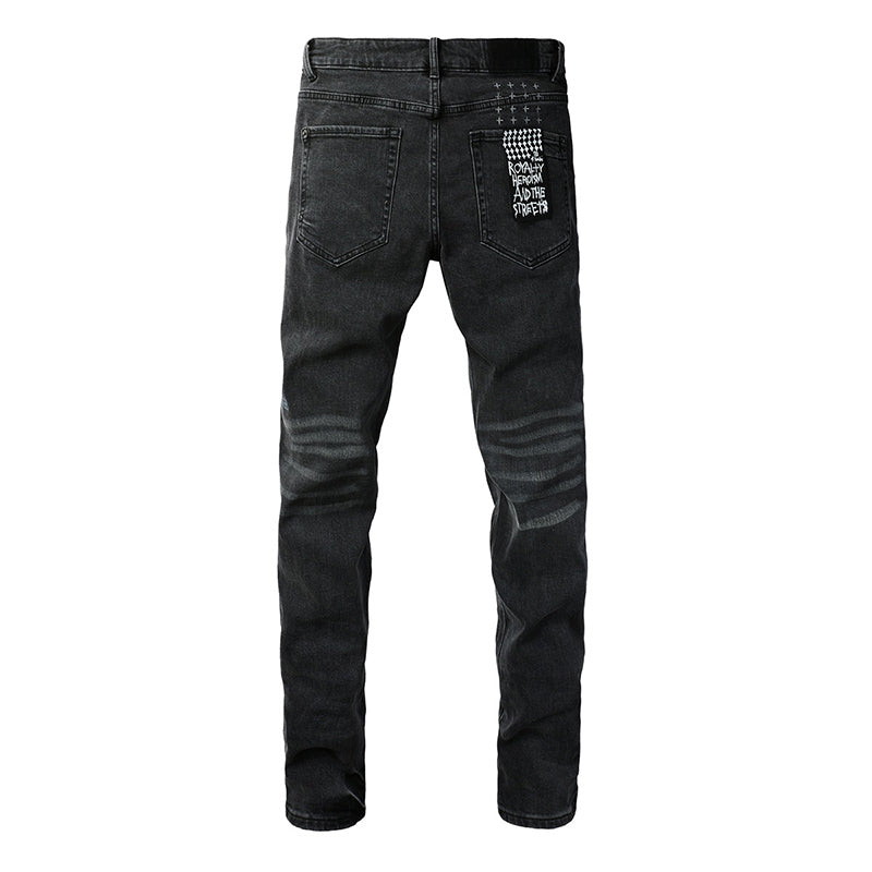 Men’s Ksubi Style Faded Black Washed Slim Fit Skinny Denim Jeans Streetwear