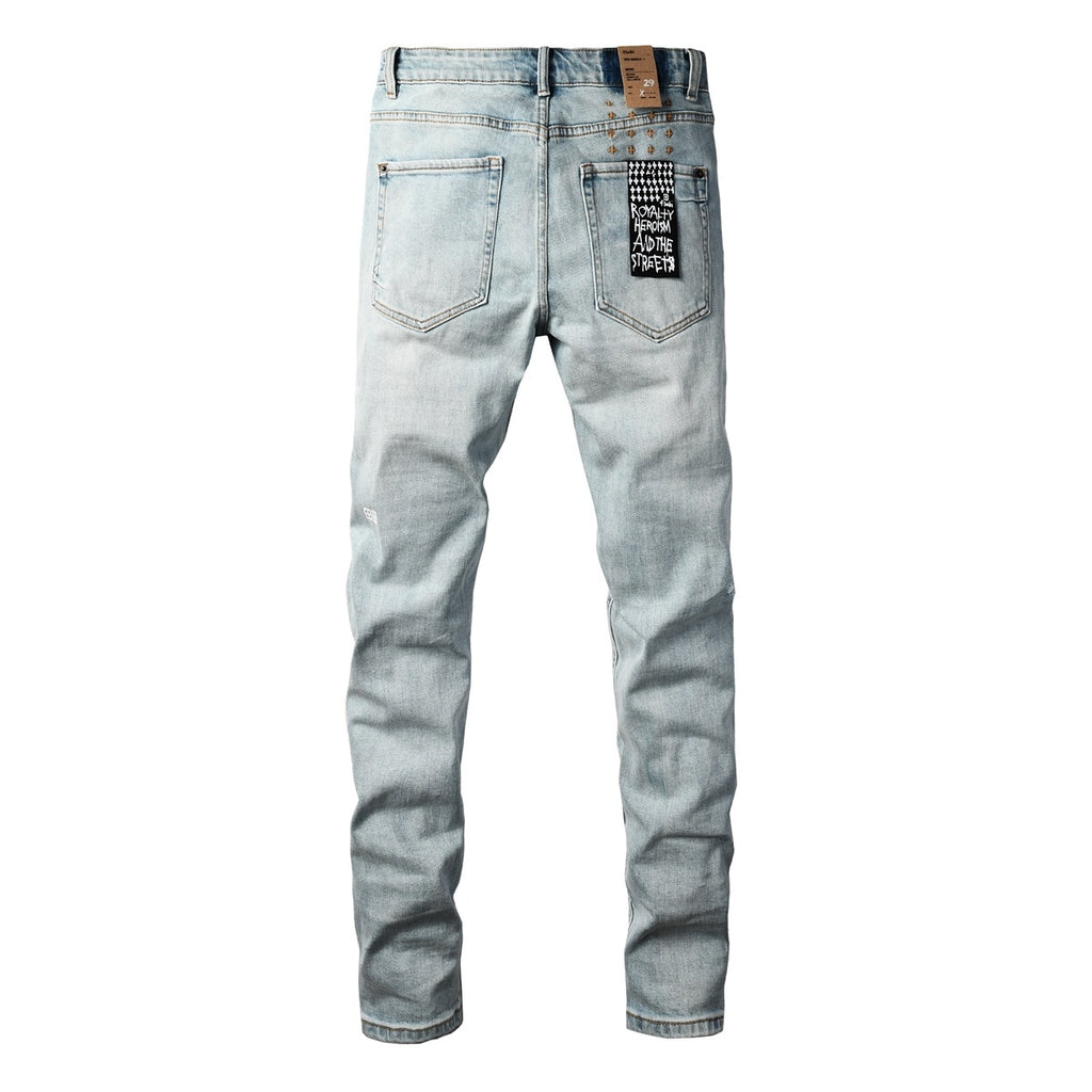 Men's Light Wash Distressed Skinny Jeans - Slim Streetwear Denim