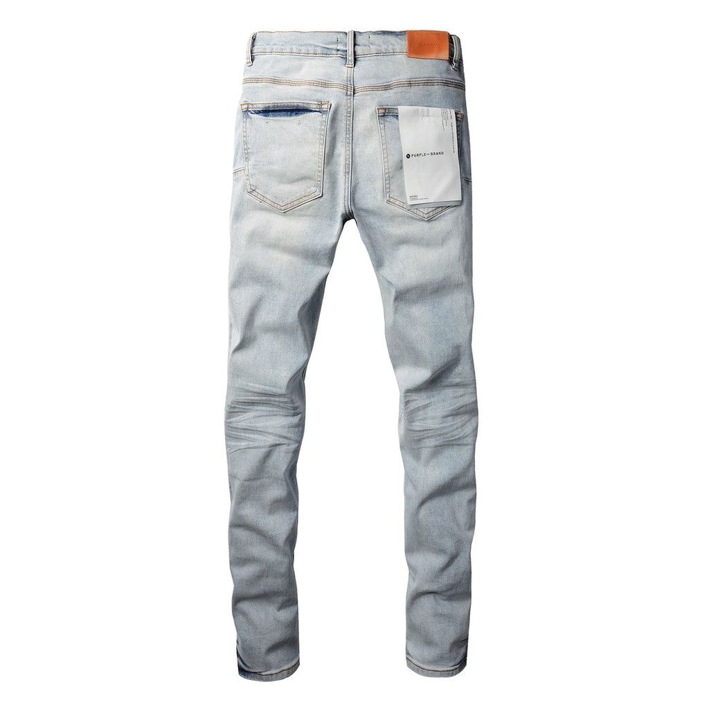 Men’s Slim Fit Light Blue Distressed Stretch Denim