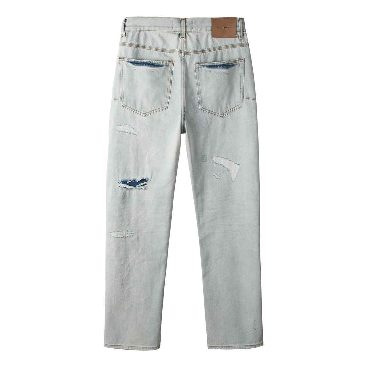 Men's Wide Leg Distressed Blue Jeans with Bandanna Patchwork, Ripped Holes & Button Fly