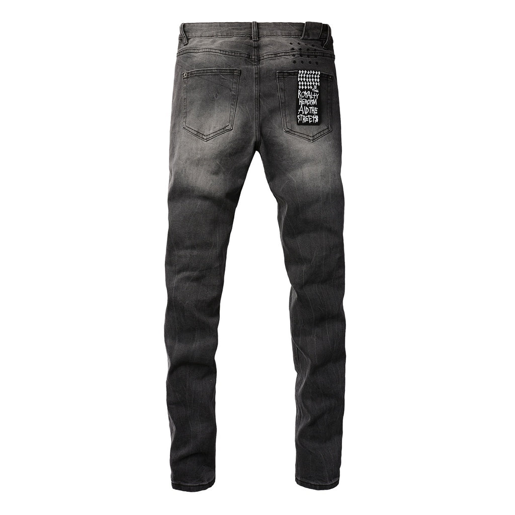 Men's Grey Wash Patchwork Distressed Skinny Jeans - Stretch Denim