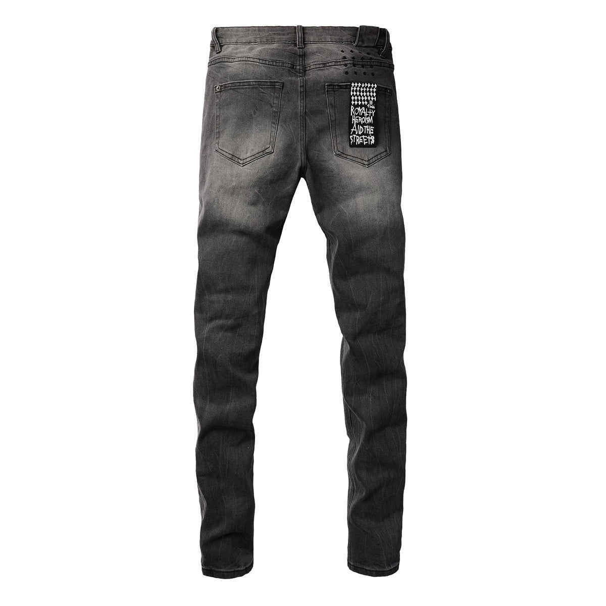 Men's Grey Wash Patchwork Distressed Skinny Jeans - Stretch Denim