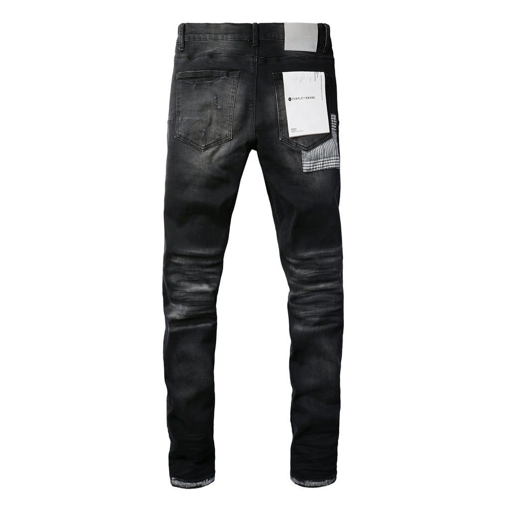 Men High Street Black Destroyed Holes Distressed Stretch Slim Fit Ripped Jeans