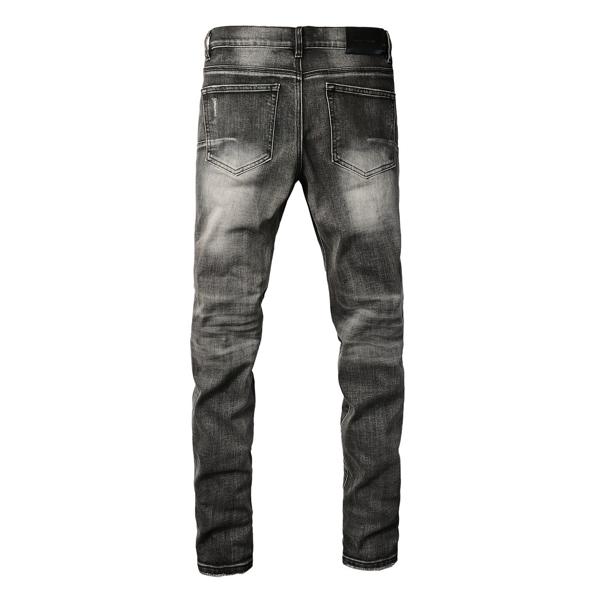 Men's Distressed Ash Gray Skinny Jeans with Ripped Holes & Button Fly