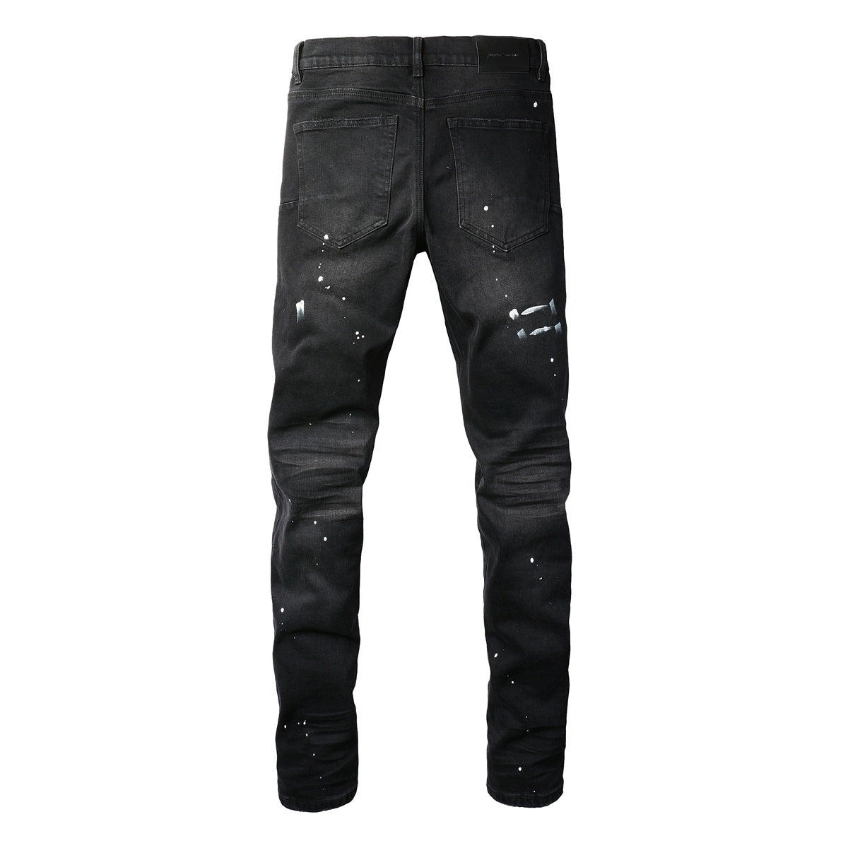 Men's Distressed Black Skinny Jeans with Graffiti Print, Ripped Holes & Button Fly