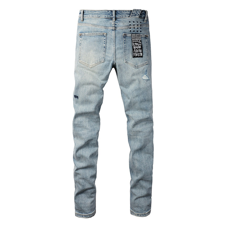 Men’s Light Blue Distressed Skinny Jeans - Ksubi Style Denim