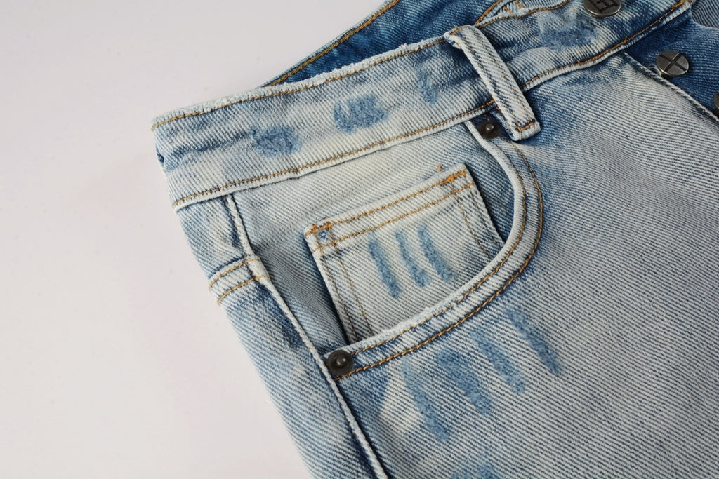 Men's Light Wash Artistic Patchwork Distressed Skinny Jeans - Stretch Denim