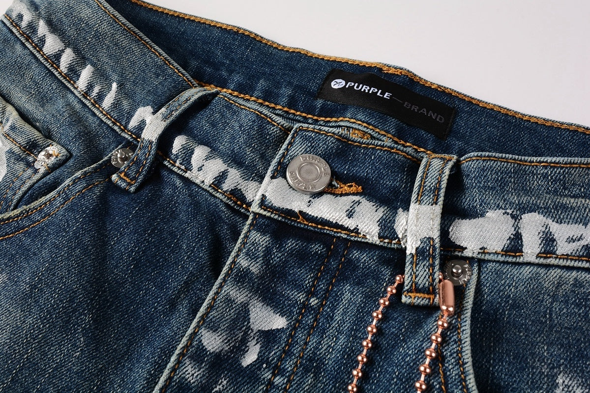 Men's Streetwear Slim Fit Distressed Classical Blue Graffiti Stretch Jeans