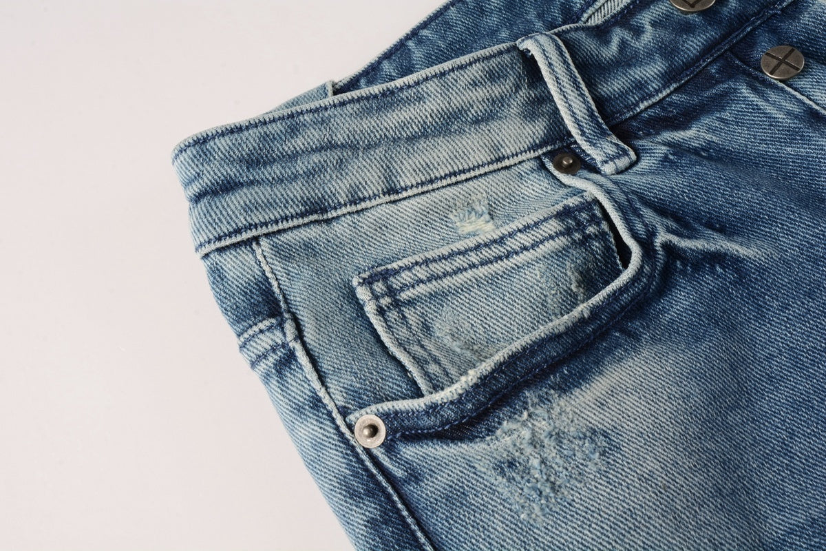 Men's Light Wash Multi-Patch Distressed Skinny Jeans - Stretch Denim