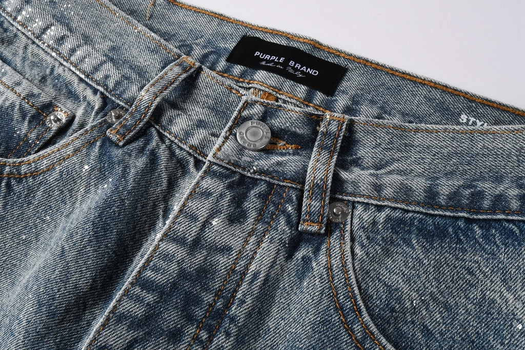 Men's Loose Distressed Blue Baggy Jeans with Coated Finish, Ripped Details & Stretch Fit