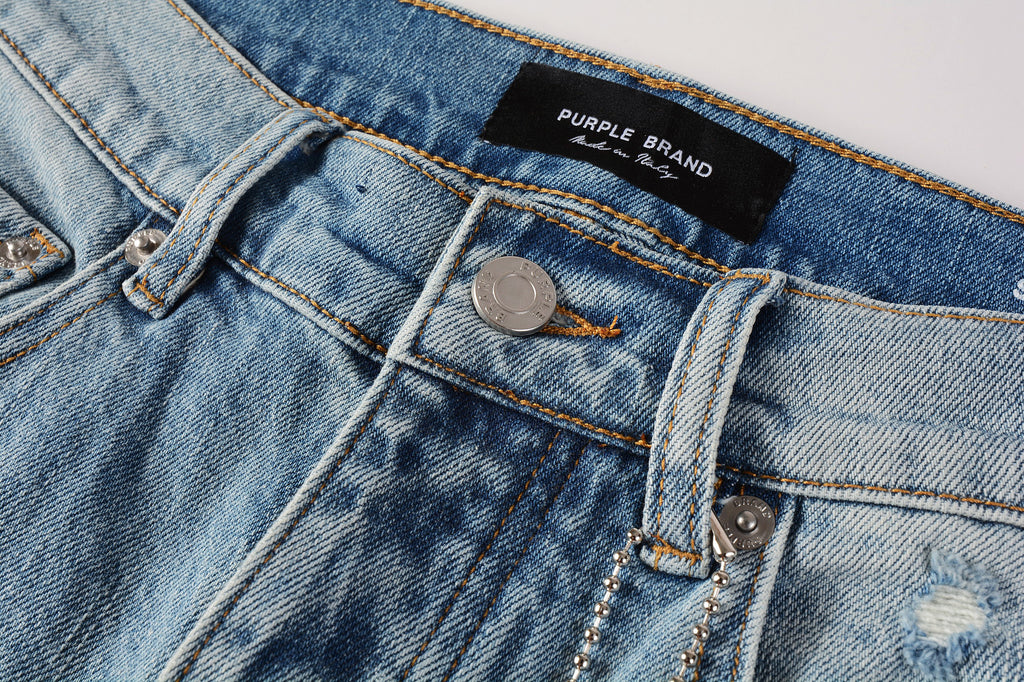 Men's Distressed Slim Fit Light Blue Skinny Jeans with Button Fly & Ripped Detailing