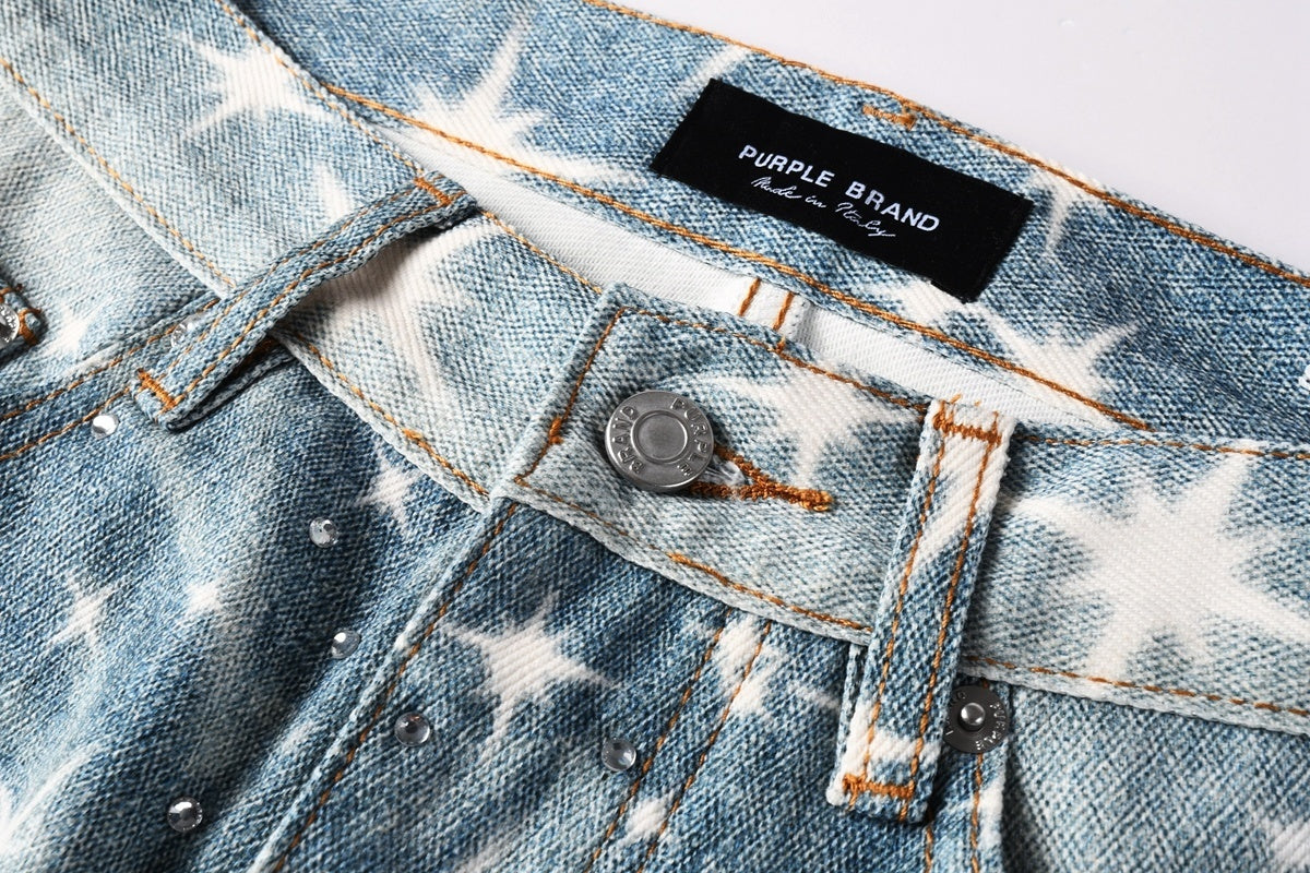 Distressed Blue Rhinestones Baggy Jeans - Printing Patterns & Loose Ripped Denim