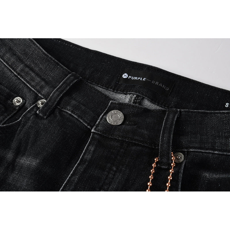 Men's Black Washed Bandana Rhinestone Skinny Jeans | Streetwear Slim Fit Embellished Denim Pants