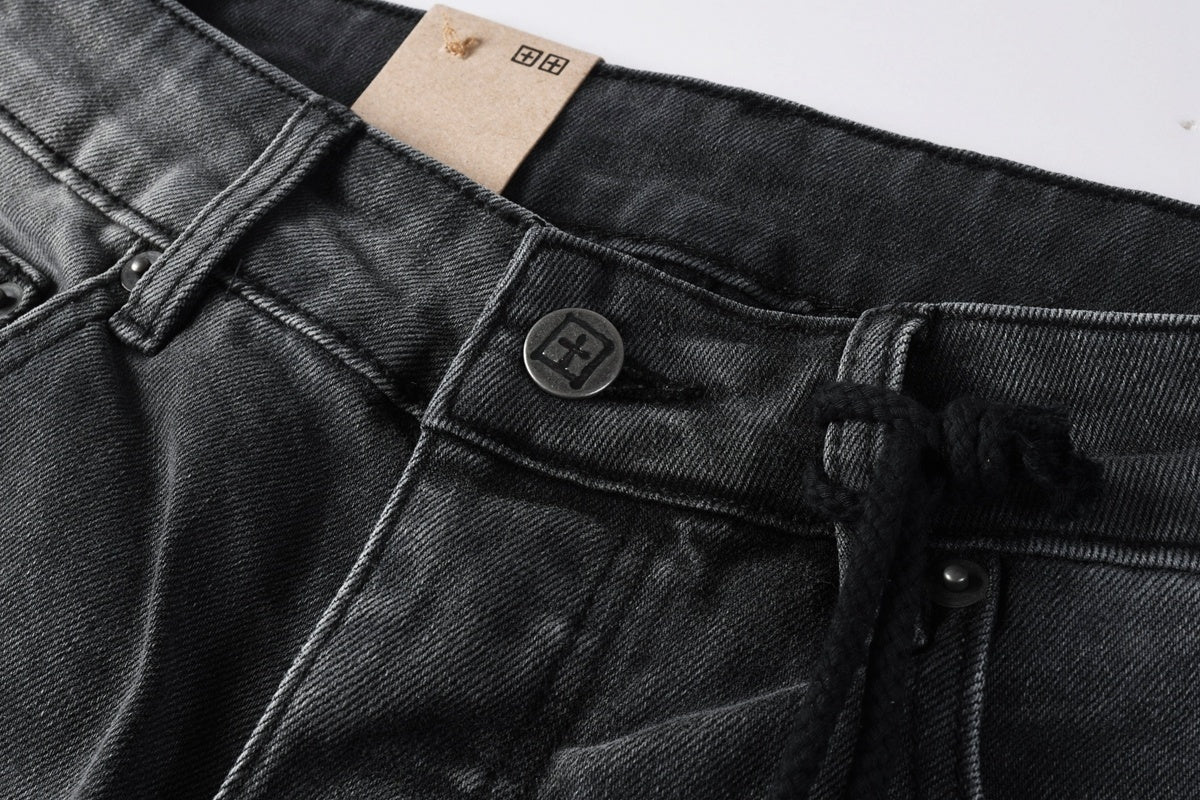 Men's Ksubi-Style Black Distressed Rhinestone Skinny Jeans