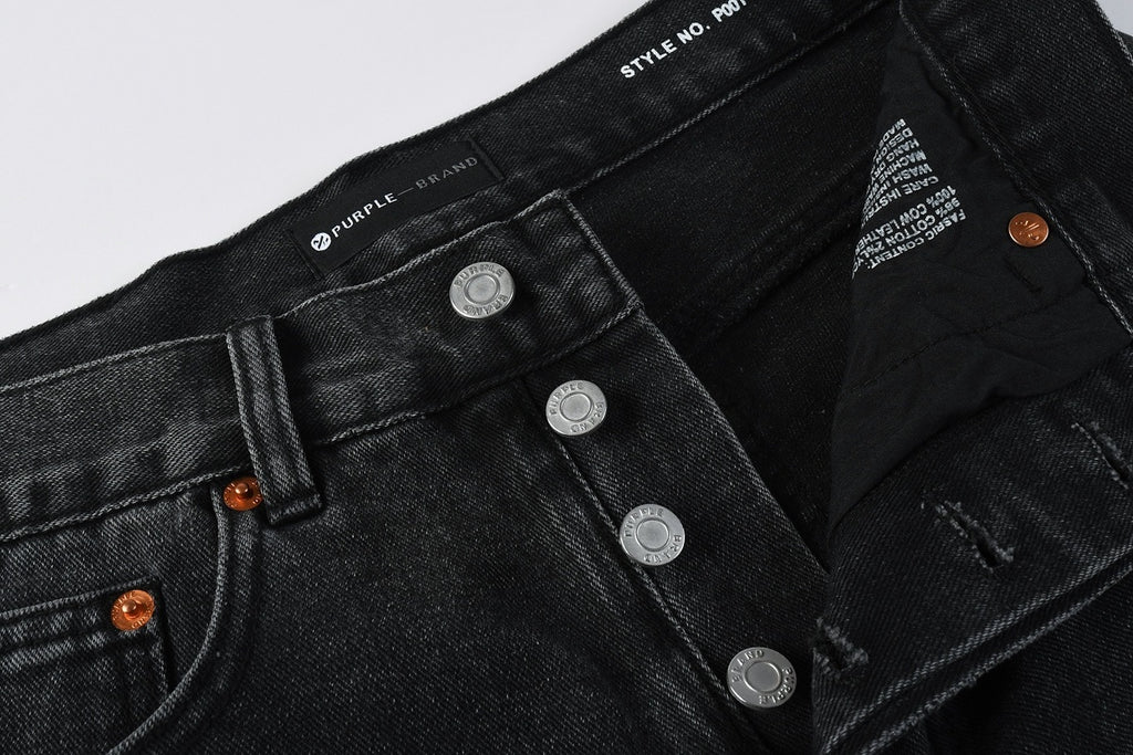 Men's Distressed Black Gray Loose Fit Jeans with Ripped Holes & Button Fly