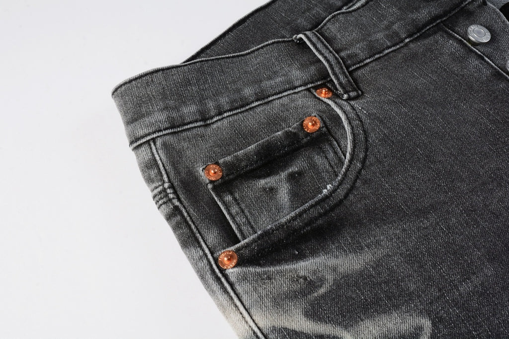 Men's Slim Fit Distressed Gray Stretch Ripped Jeans