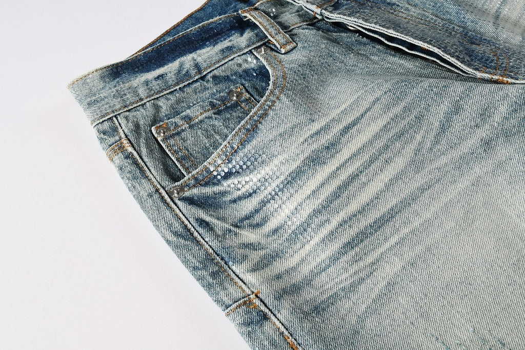 High-Quality Distressed Blue Wide Leg Jeans for Men & Women with Loose Fit & Stretch Denim