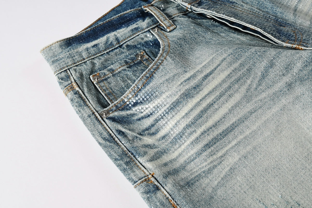 High-Quality Distressed Blue Wide Leg Jeans for Men & Women with Loose Fit & Stretch Denim