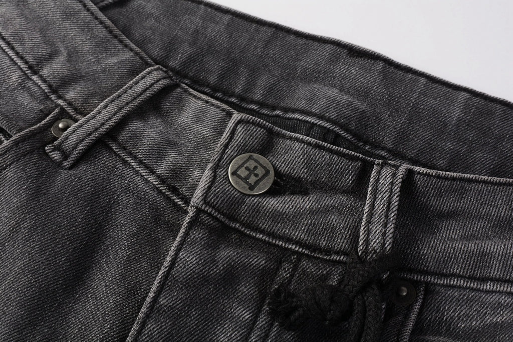 Men's Grey Wash Bandana Patch Distressed Skinny Jeans - Stretch Denim