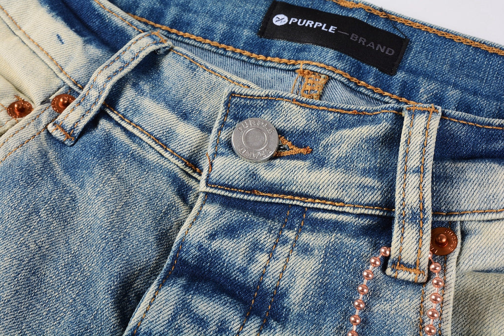Men's High Street Distressed Blue Destroyed Hole Slim Fit Spray Paint Ripped Jeans