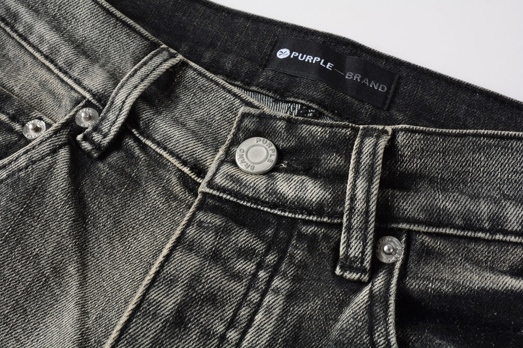 Men's High Street Distressed Ash Gray Skinny Jeans with Ripped Holes & Button Fly