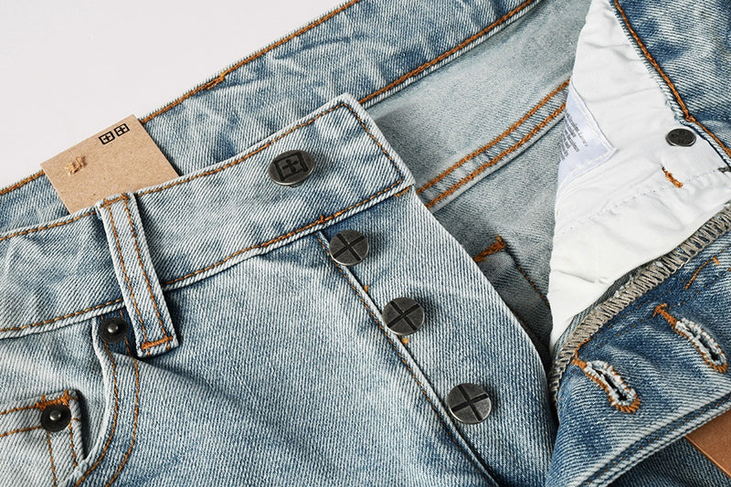 Men's Ksubi-Style Light Wash Rhinestone Logo Skinny Jeans - Streetwear Denim