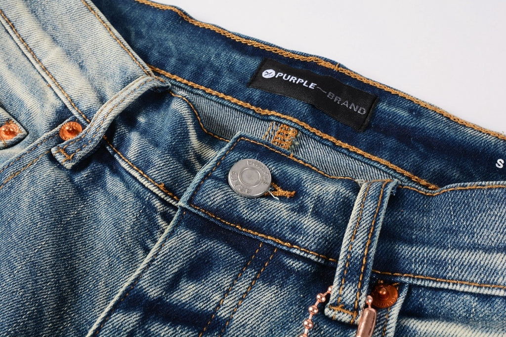 Men's Streetwear Slim Fit Distressed Blue Damaged Holes Graffiti Stretch Ripped Jeans