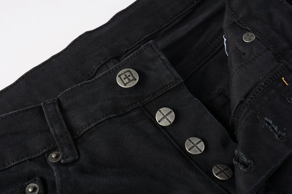 Men's Black Subtle Distressed Skinny Jeans - Stretch Denim Pants