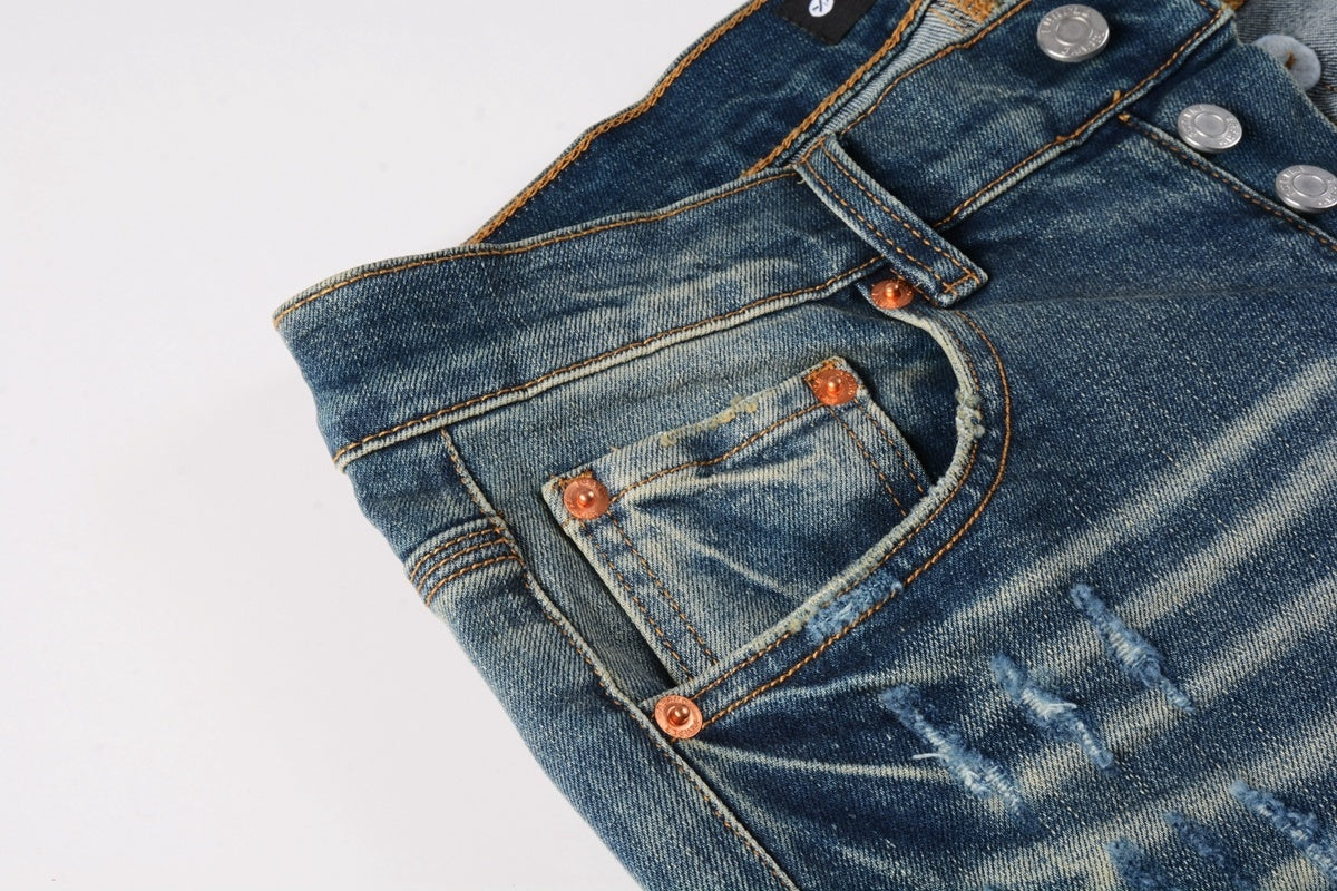 Men's Distressed Blue Stretch Skinny  Ripped Jeans Slim Fit Denim