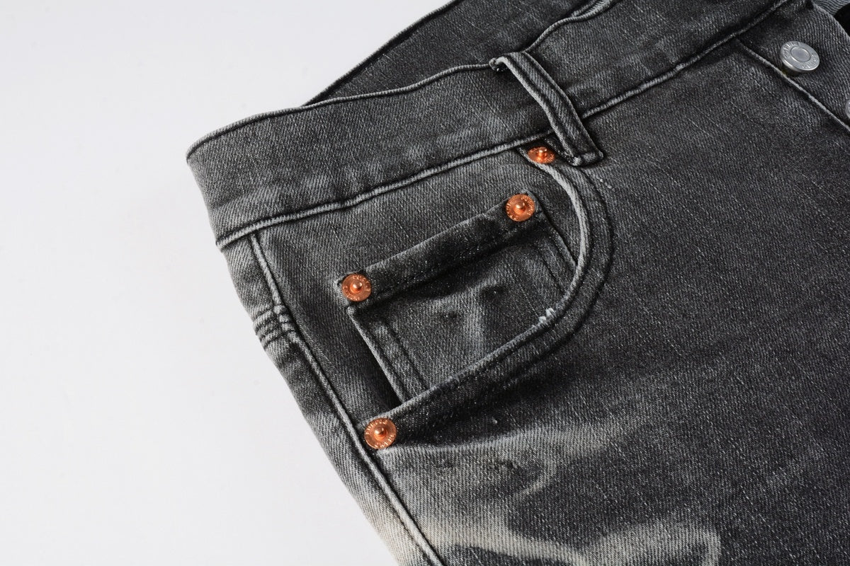 High Street Men's Slim Fit Distressed Gray Stretch Skinny Ripped Jeans