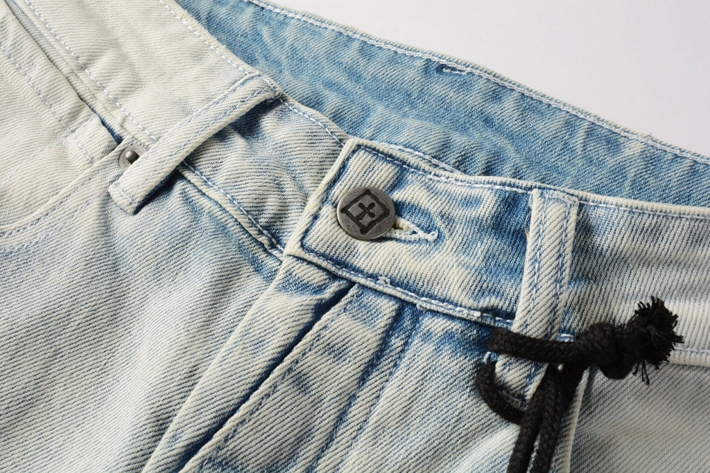 Men's Light Wash Minimal Embroidered Skinny Jeans - Stretch Denim