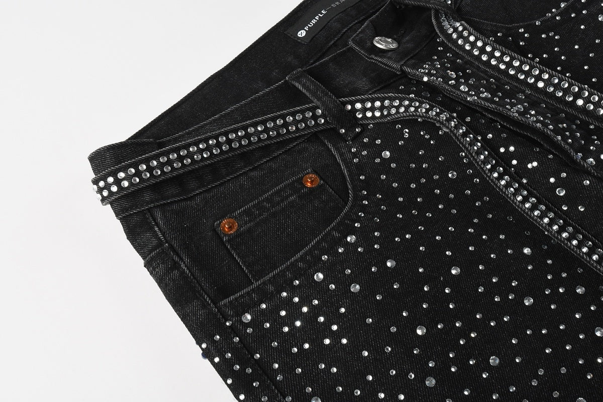 Black Baggy Jeans with Rhinestones & Loose Fit - Purple Brand