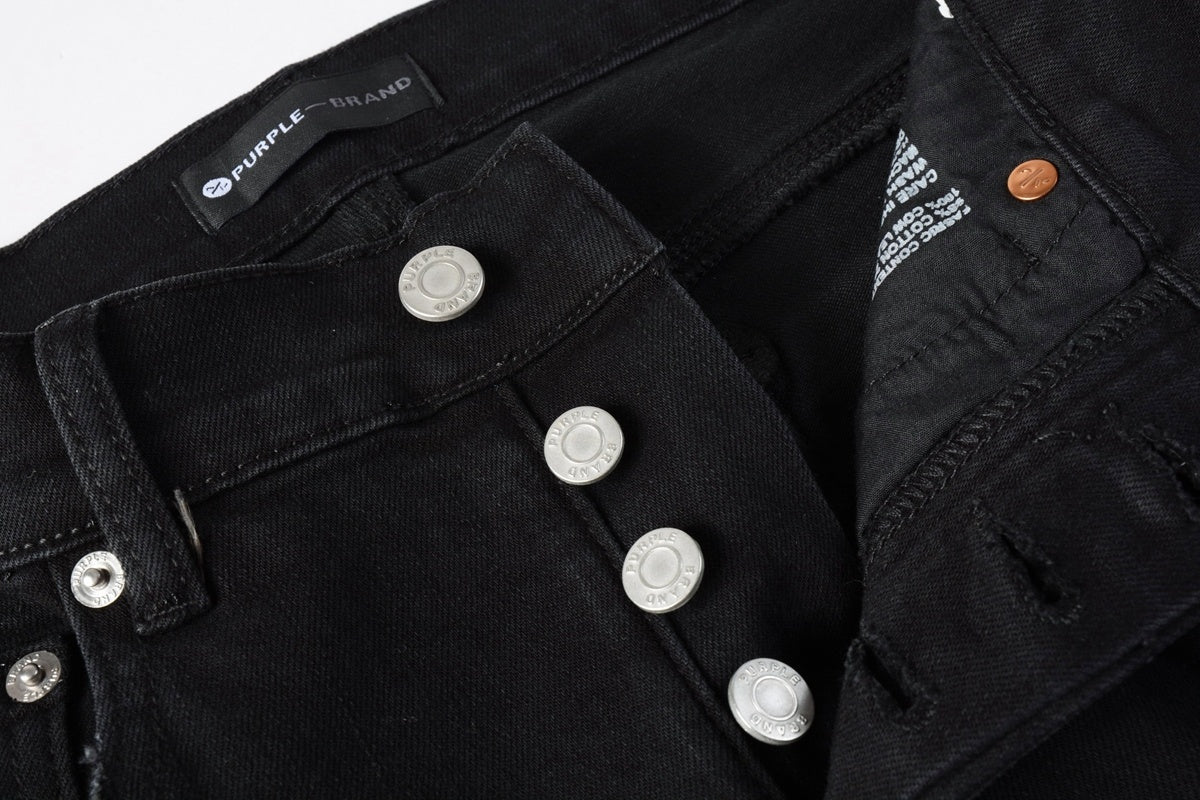 Men's Distressed Black Skinny Jeans with Ripped Holes & Button Fly