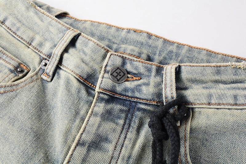 Men’s Vintage Light Wash Skull Print Skinny Jeans - Streetwear Denim Pants