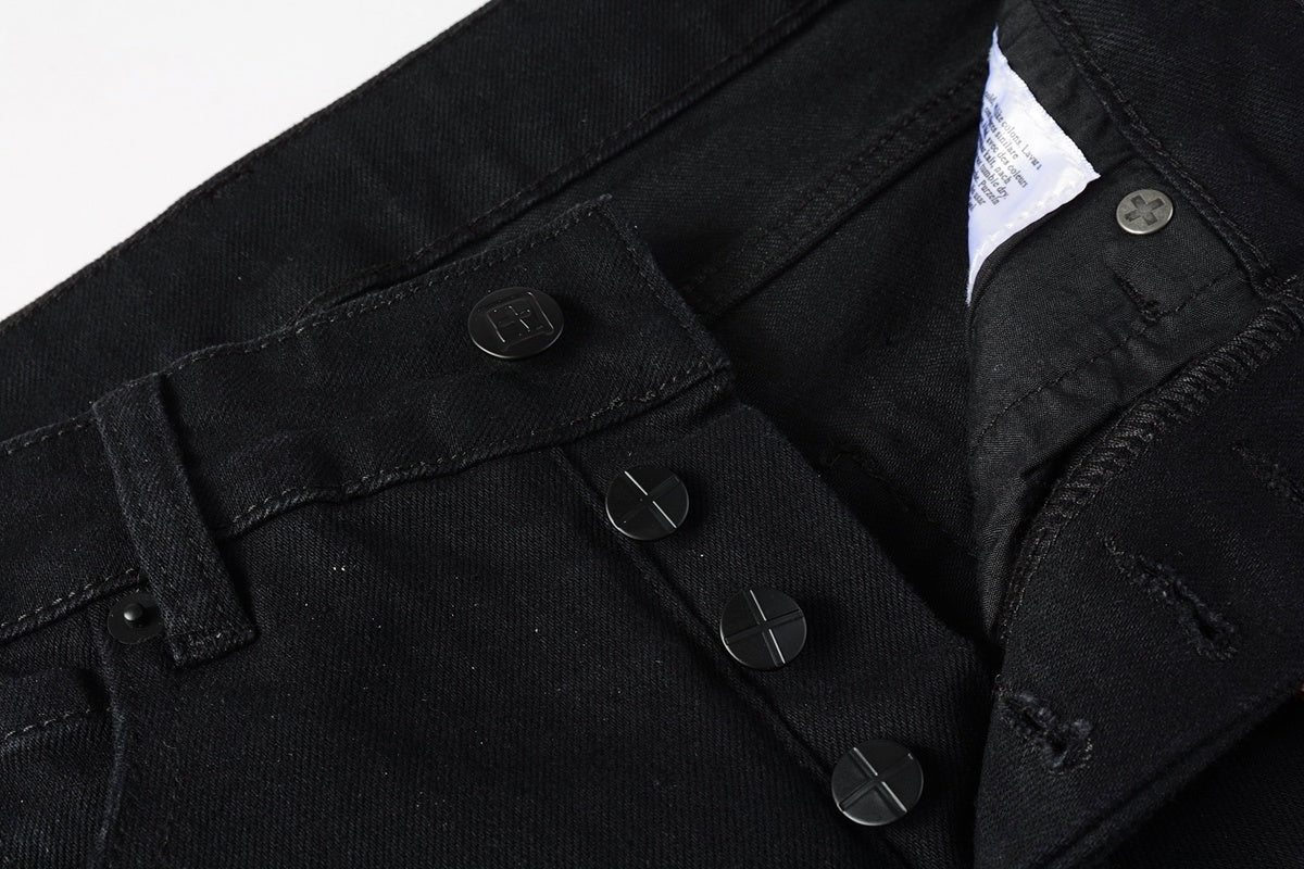 Men's Solid Black Slim-Fit Stretch Jeans - Premium Denim Pants