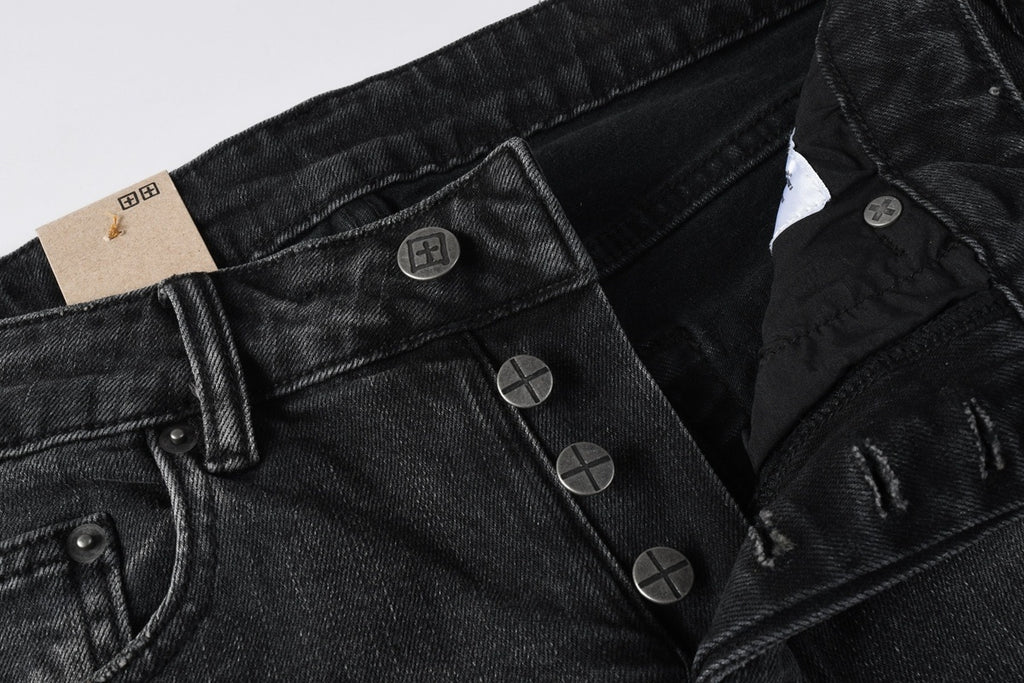Men’s Black Washed Skinny Jeans - Knee Ripped Streetwear Denim