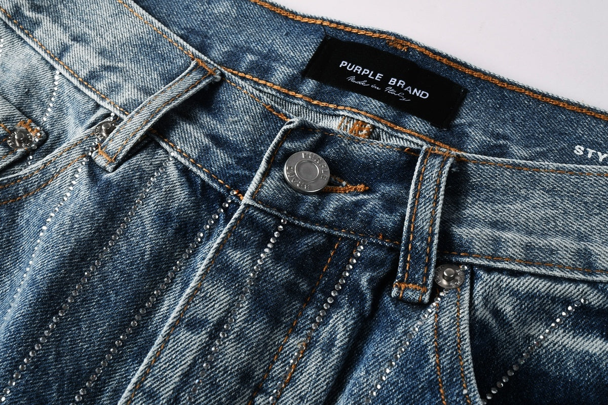 Distressed Blue Baggy Rhinestones Loose Ripped Jeans | Trendy Streetwear Denim