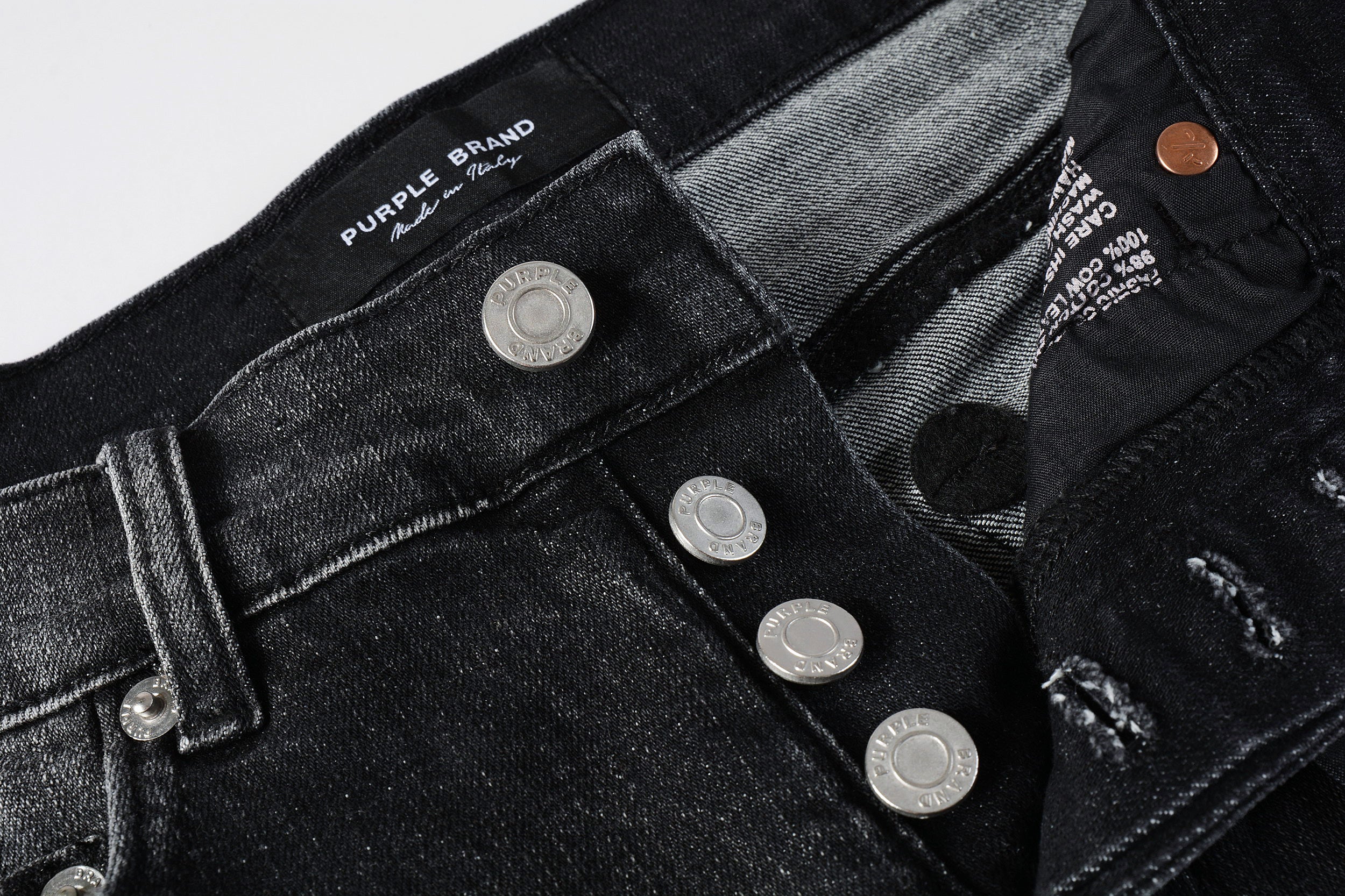 Men's Distressed Black Gray Skinny Jeans with Ripped Holes & Button Fly