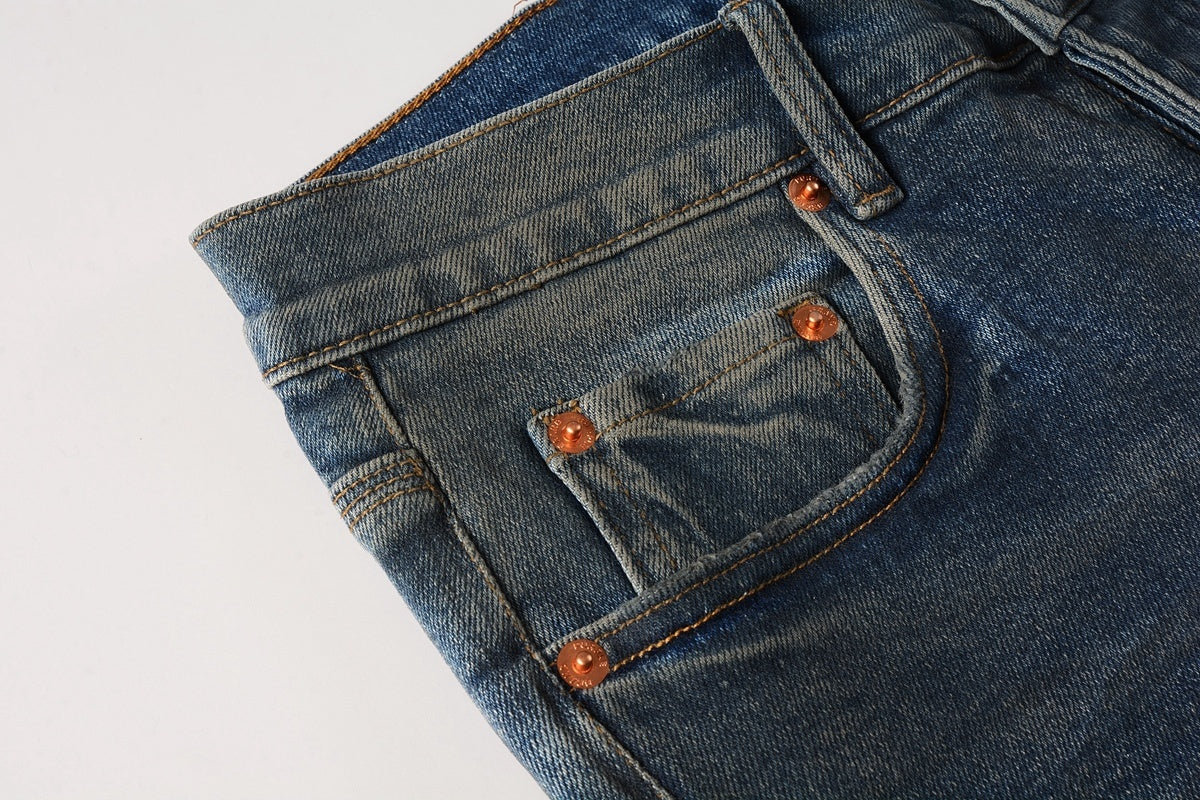Men's High Street Distressed Blue Painted Dirty Slim Fit Ripped Jeans