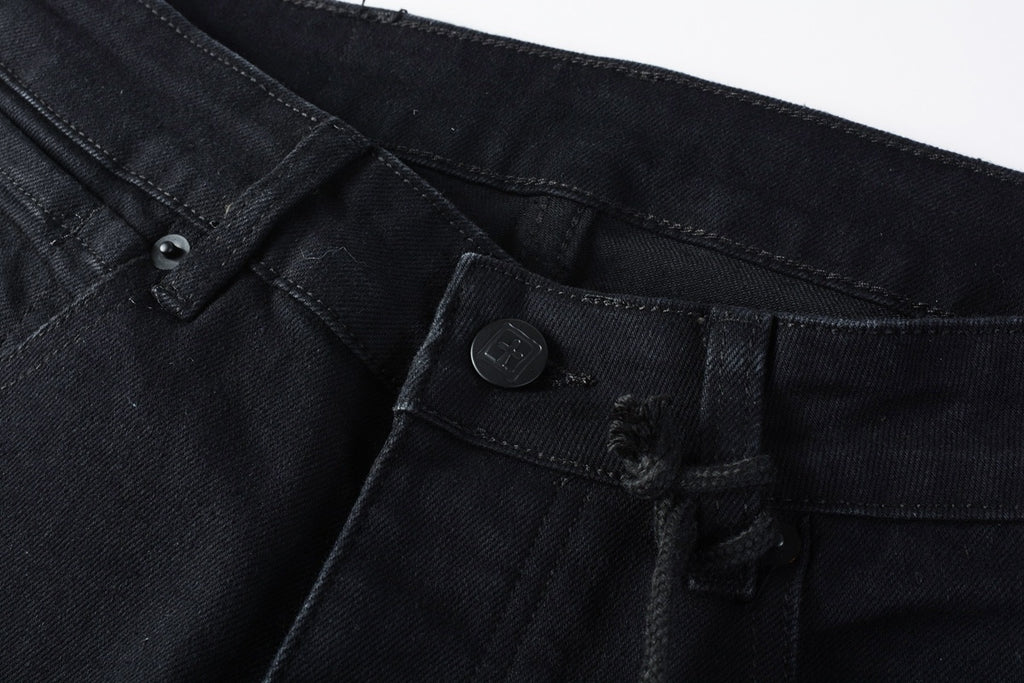 Men's Black Knee Slit Distressed Skinny Jeans - Stretch Denim
