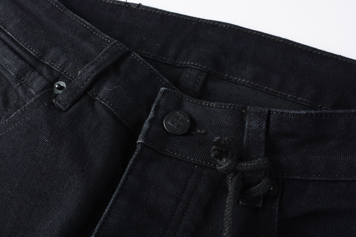 Men's Black Knee Slit Distressed Skinny Jeans - Stretch Denim