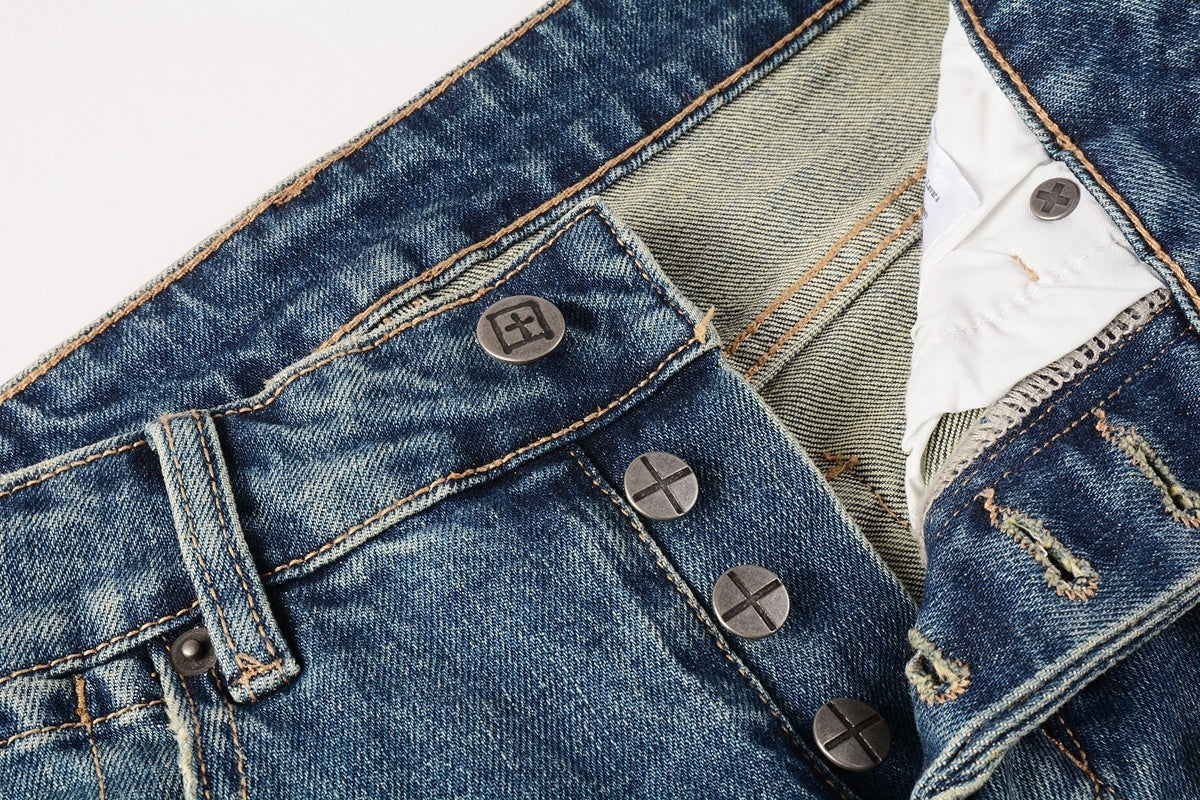 Men's Vintage Blue Multi-Rip Distressed Skinny Jeans - Stretch Denim