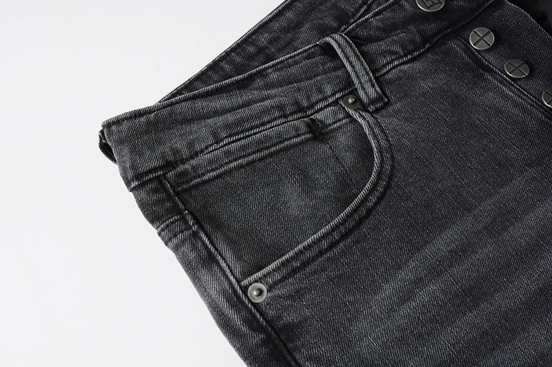 Men’s Ksubi Style Faded Black Washed Slim Fit Skinny Denim Jeans Streetwear