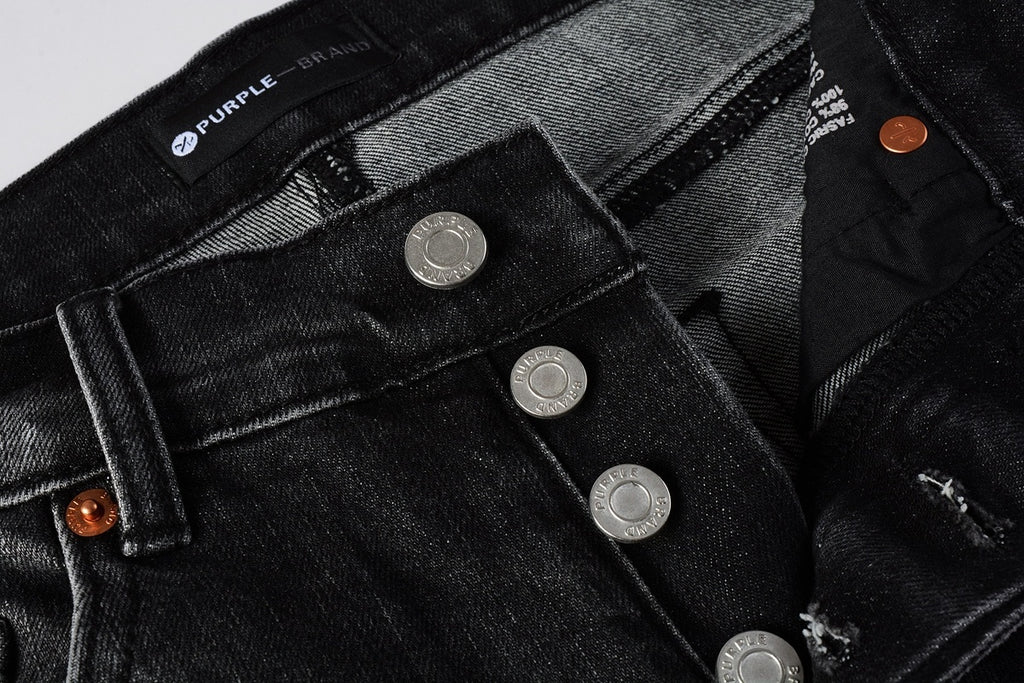 Men's High Street Distressed Black Gray Damaged Holes Spray Paint Stretch Slim Fit Ripped Jeans
