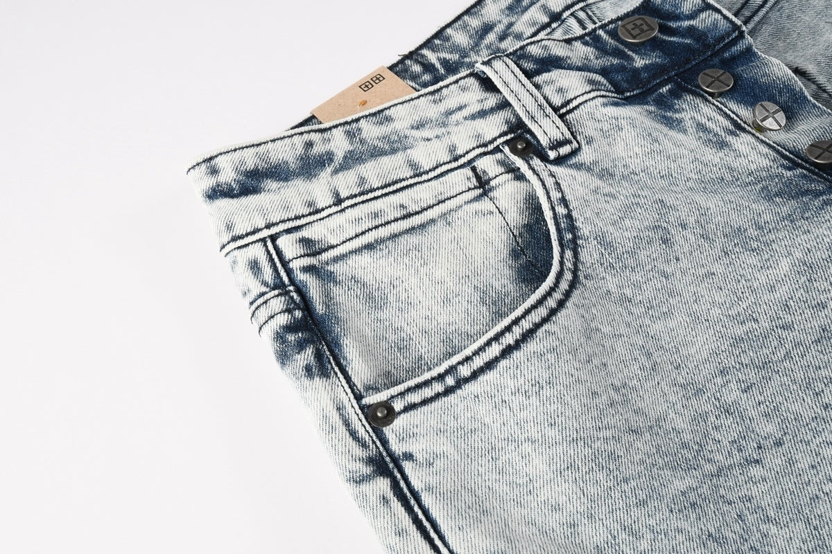 Men’s Acid Wash Skinny Jeans - Distressed Embroidered Street Denim