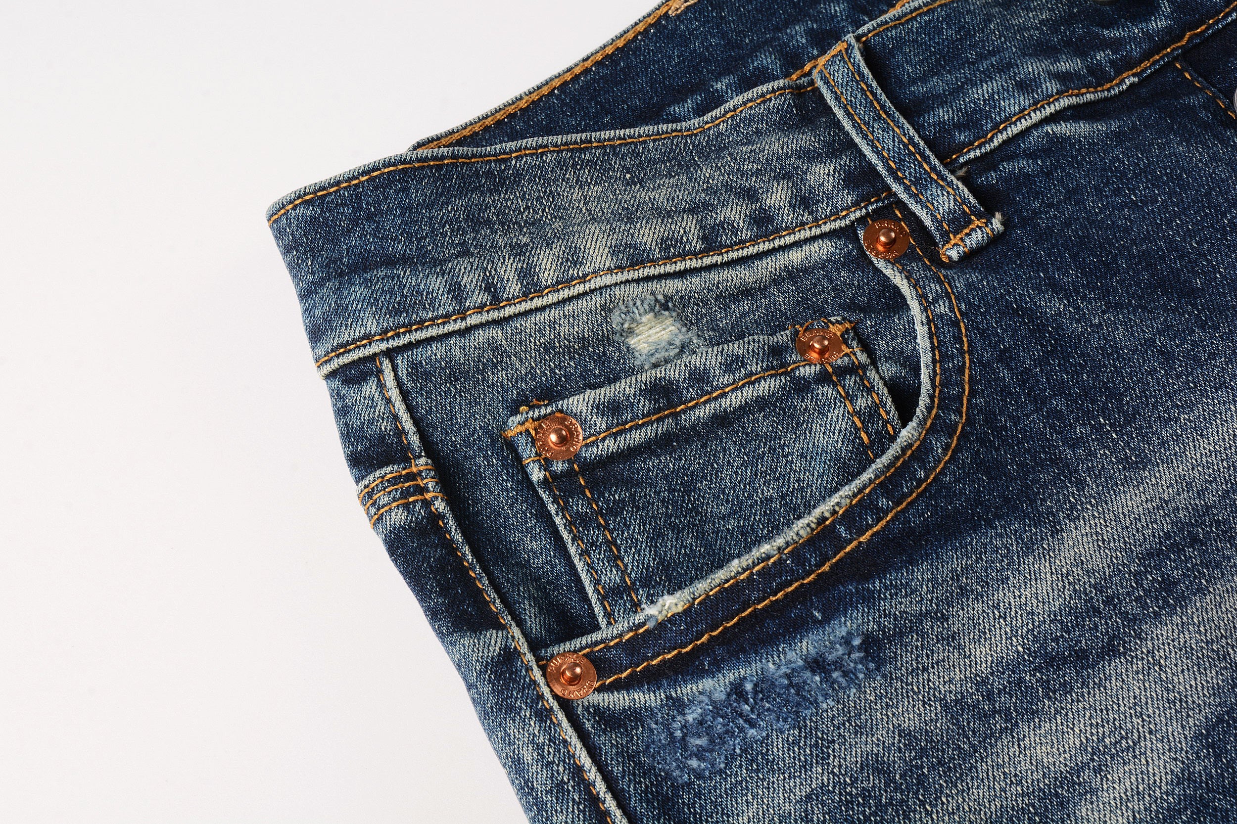 Men's Distressed Dark Blue Skinny Jeans with Ripped Holes & Button Fly