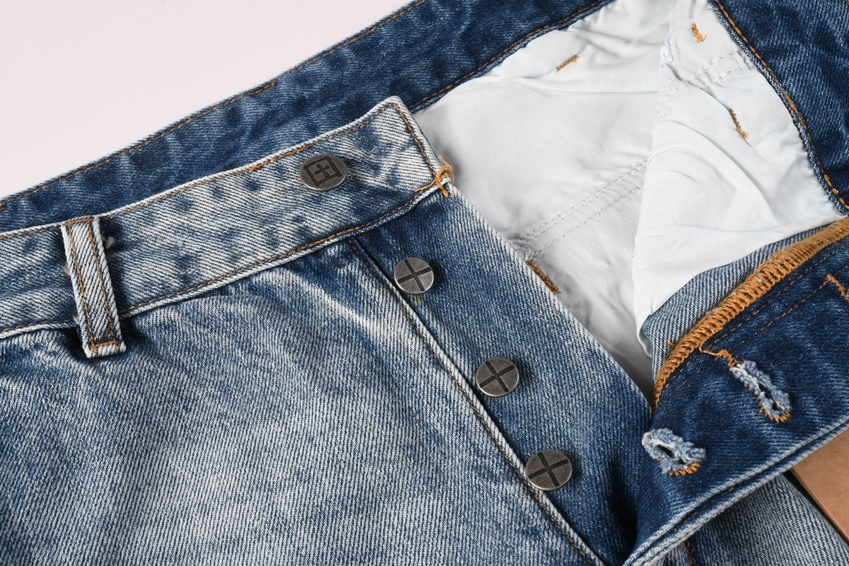 Men’s Light Wash Cargo Jeans - Baggy Utility Denim Pants