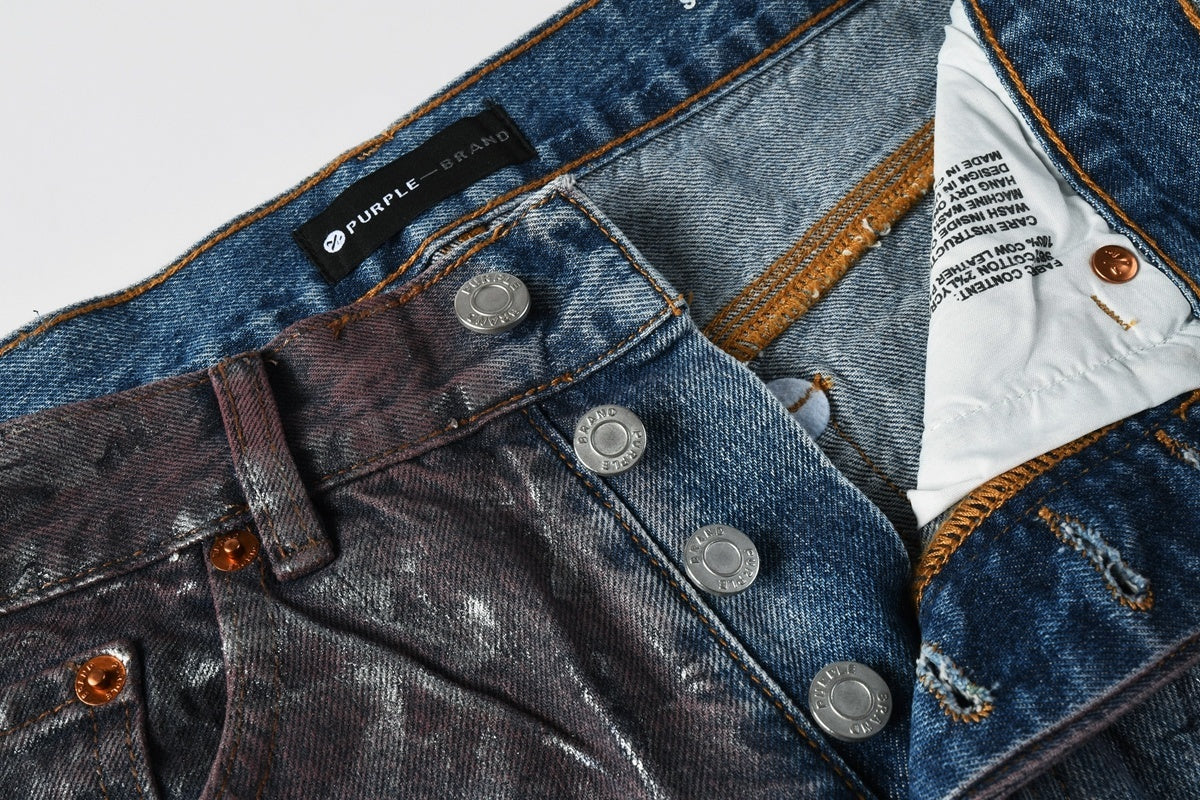 Men's Distressed Blue Coated Baggy Jeans with Graffiti Design & Stretch Fit