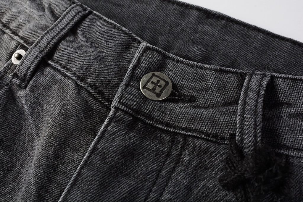 Men's Grey Wash Patchwork Distressed Skinny Jeans - Stretch Denim