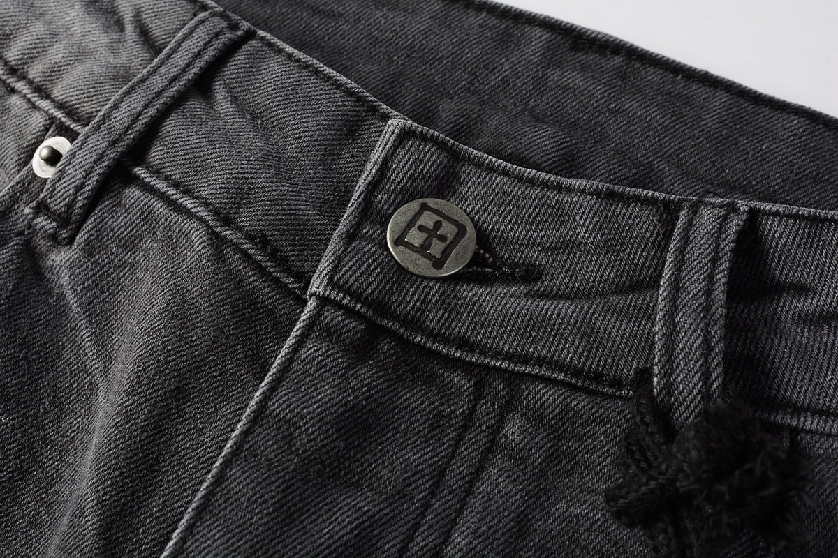 Men's Grey Wash Patchwork Distressed Skinny Jeans - Stretch Denim
